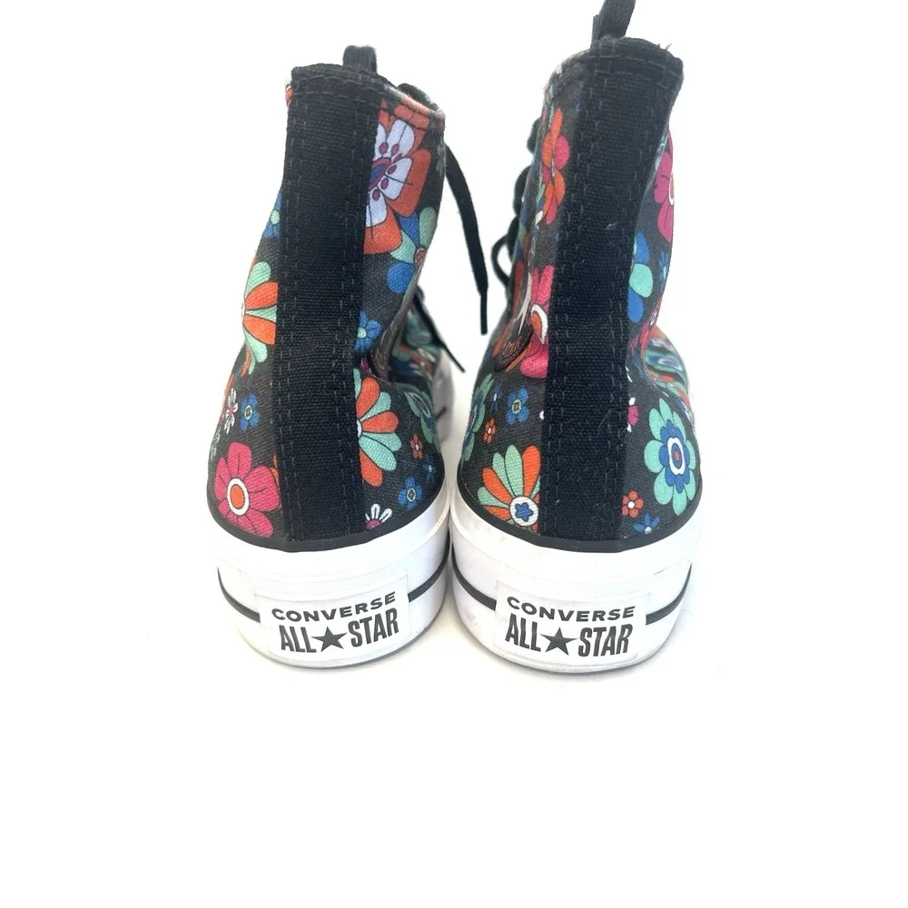 Y2K Black Floral Converse Chuck Taylor All Star‎ Hi Lift Platform Sneaker Size 7